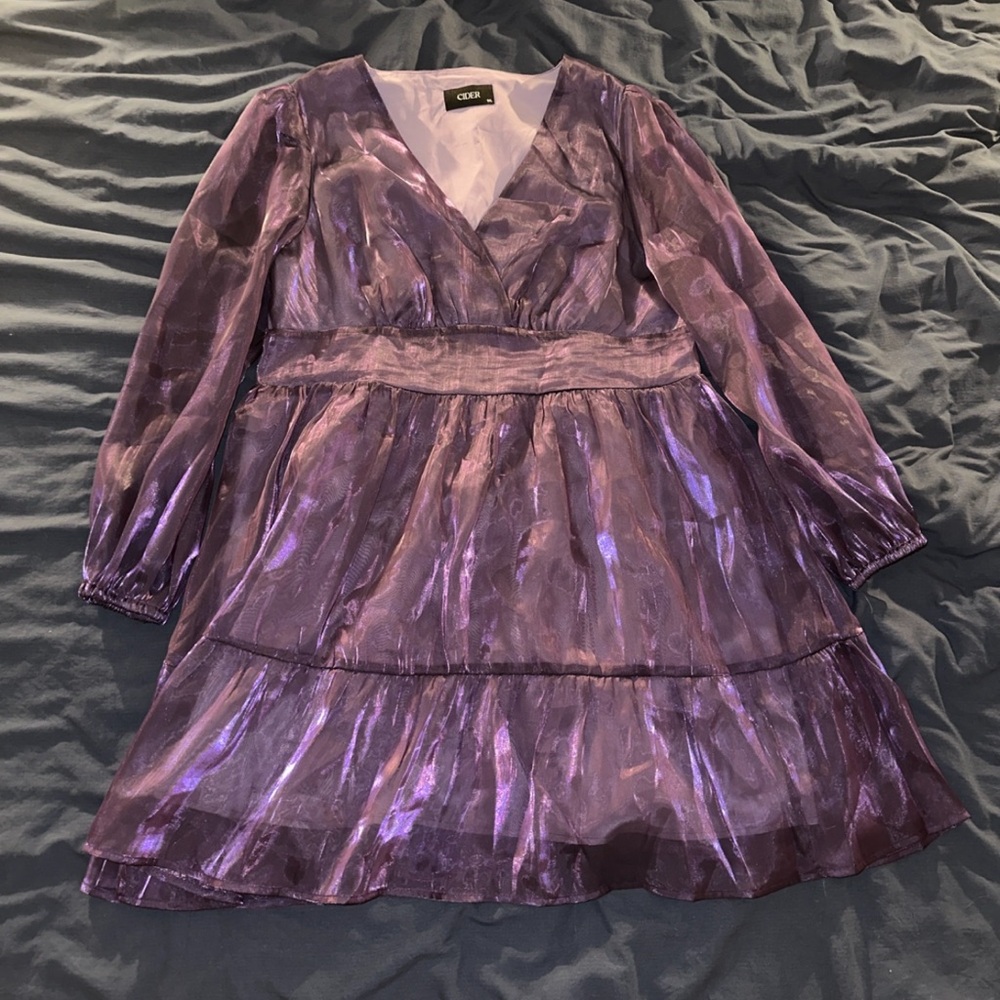 Cider Shimmering Purple Long Sleeve Dress